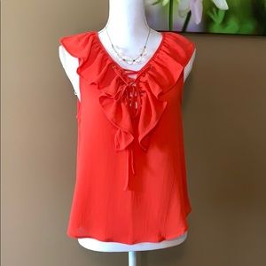 Love Tree Sleeveless Tie Front Ruffle Blouse Size Small